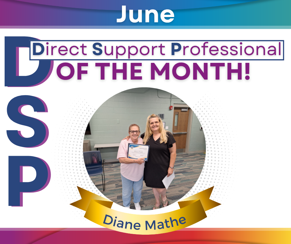 Pictured 2 ladies Diane Mathe and Rose Beal standing together with one girl holding an award for her DSP of the  month nomination.