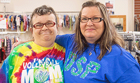 Two women smiling